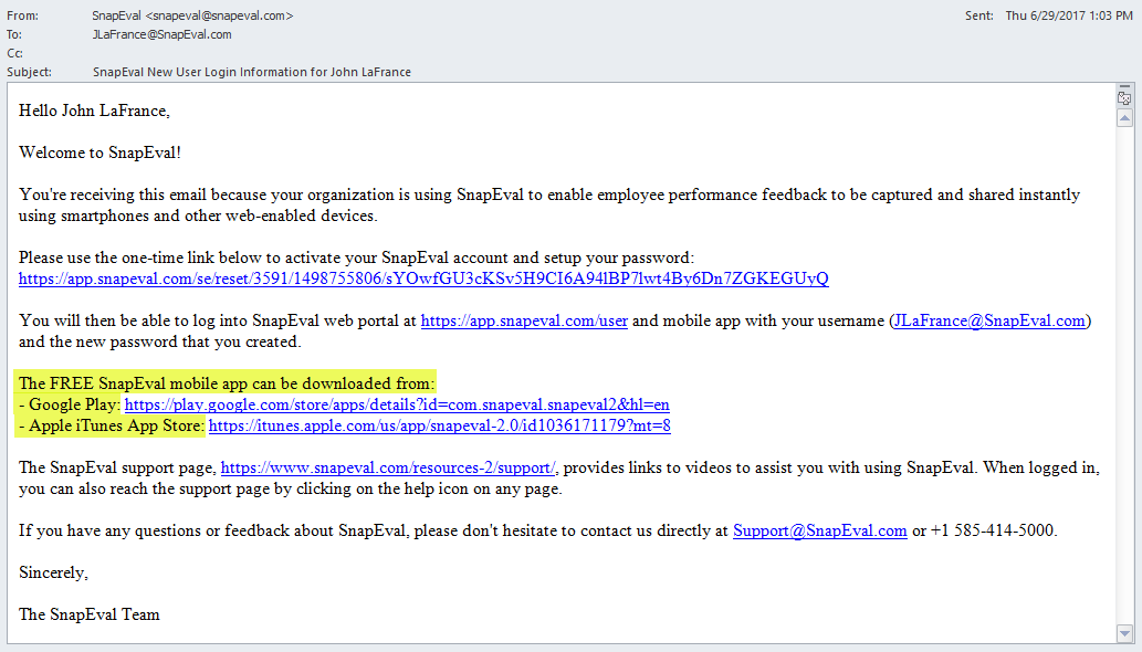 SnapEval Welcome Email